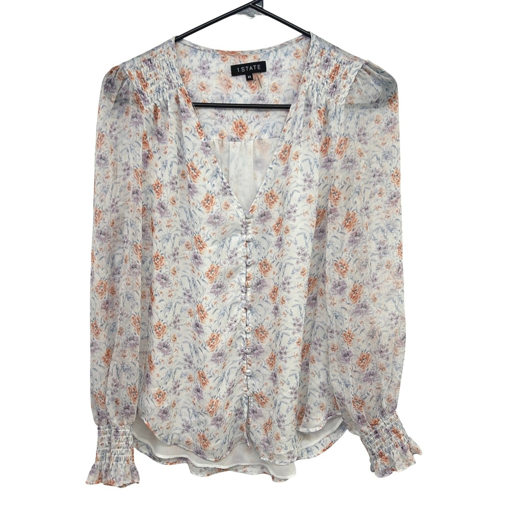 Floral Chiffon Blouse XS Cottagecore Fairy Romantic Coquette Pastel Ethereal Top